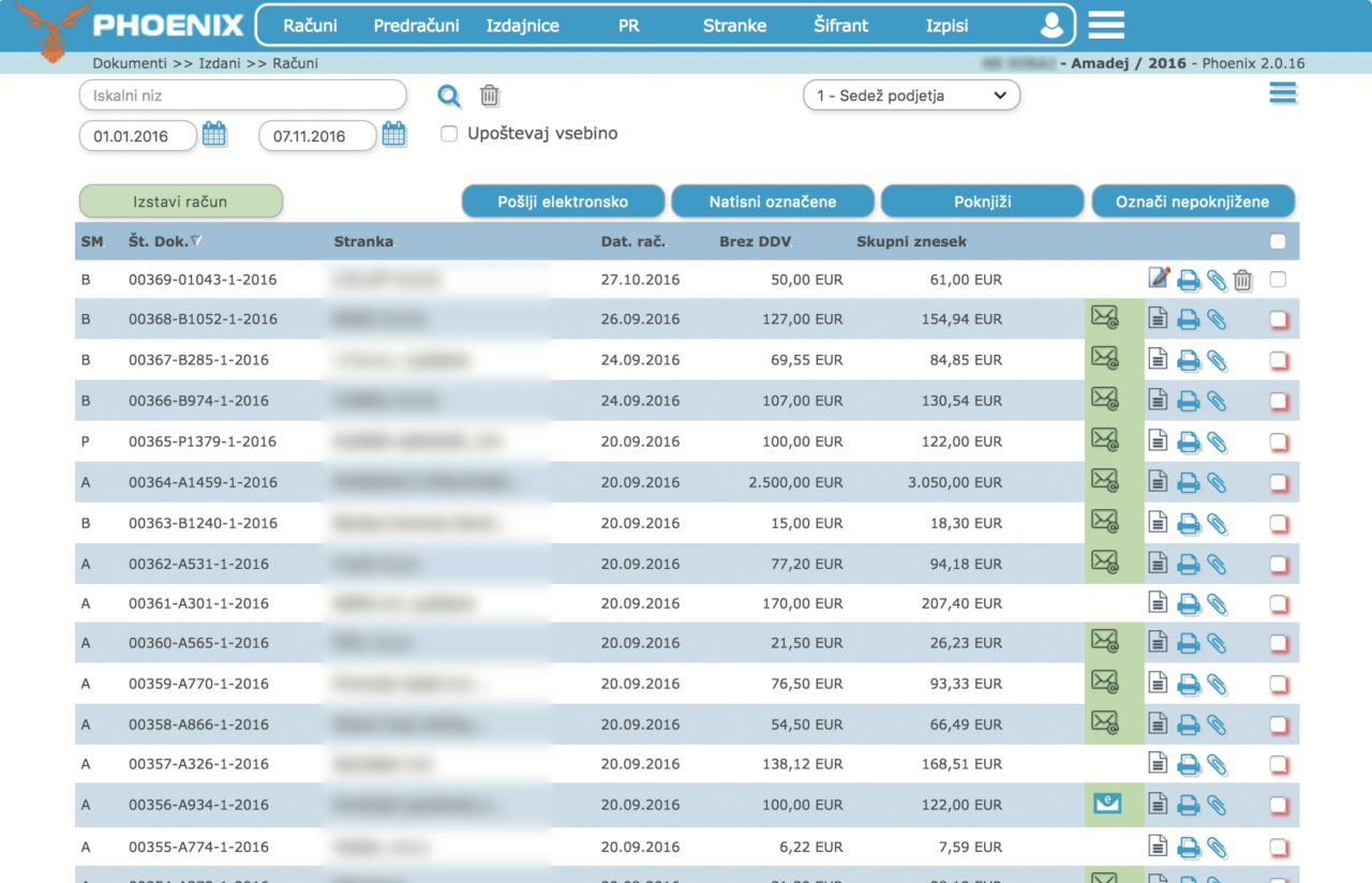Seznam računov - program za račune
